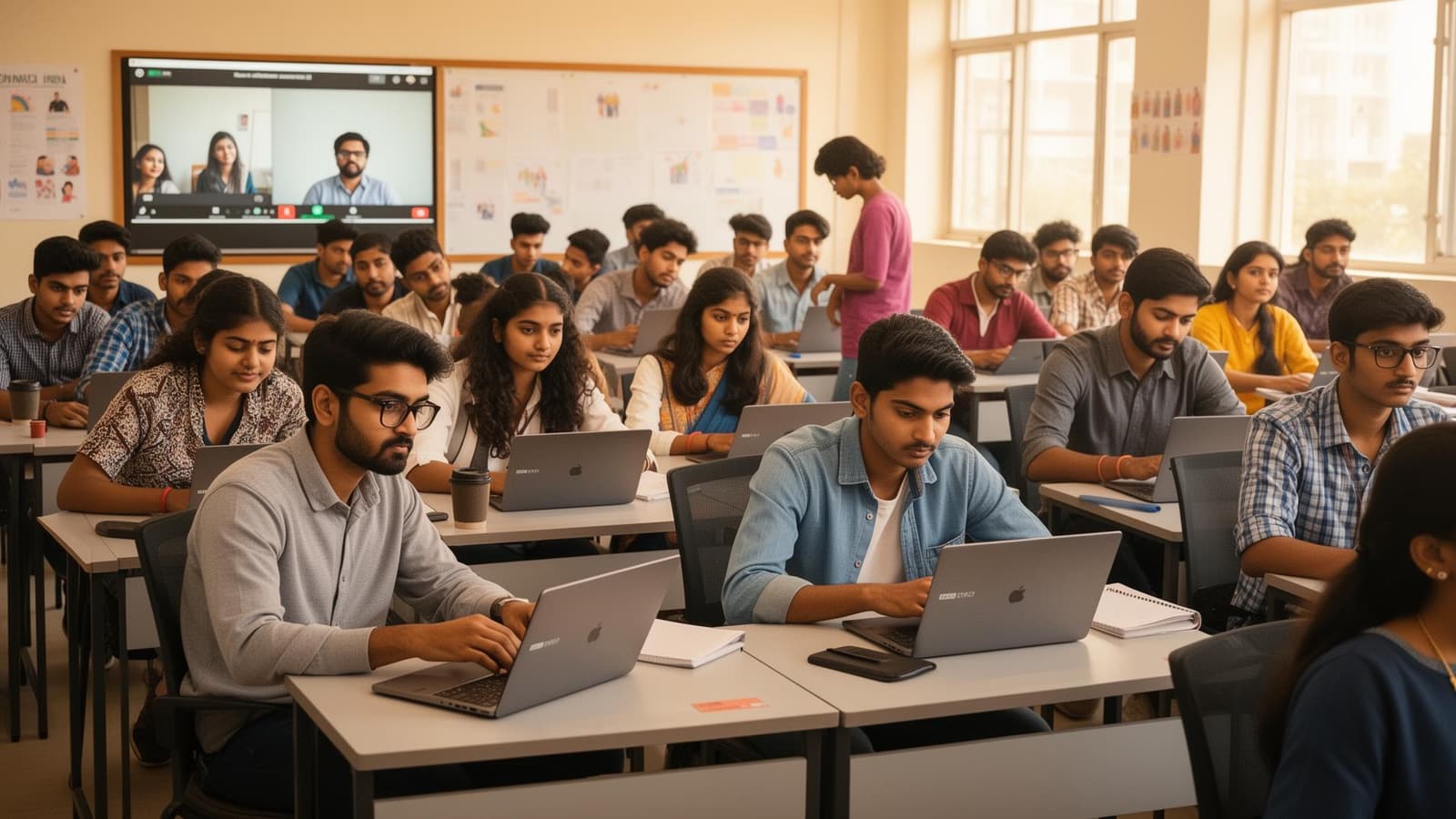 Indian students in a live online class