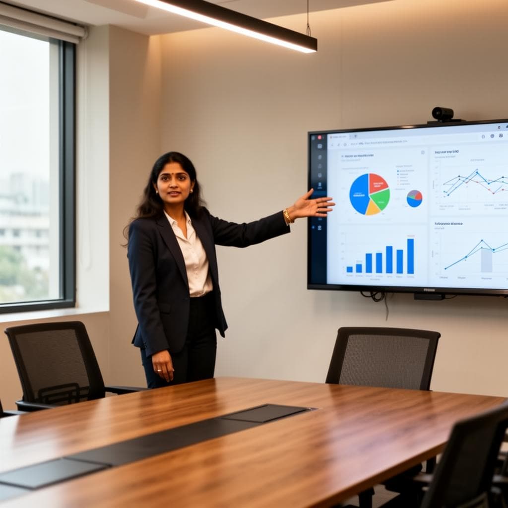 Indian professional presenting work in a live English class